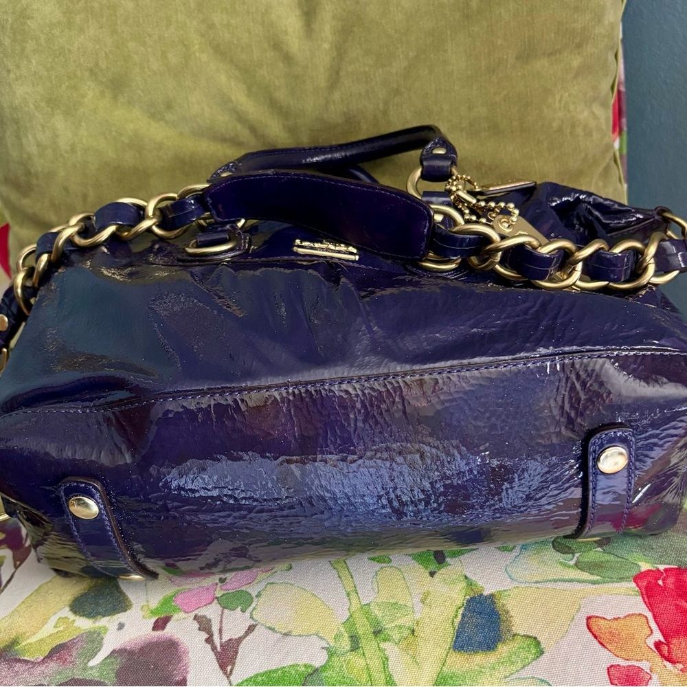 Coach Patent Leather Satchel in Deep Navy Blue with Gold Hardware - Picture 7 of 11